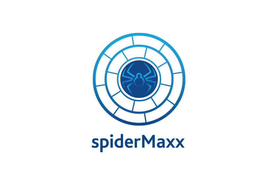 Logo, das eine Spinne in rundem Spinnennetz zeigt